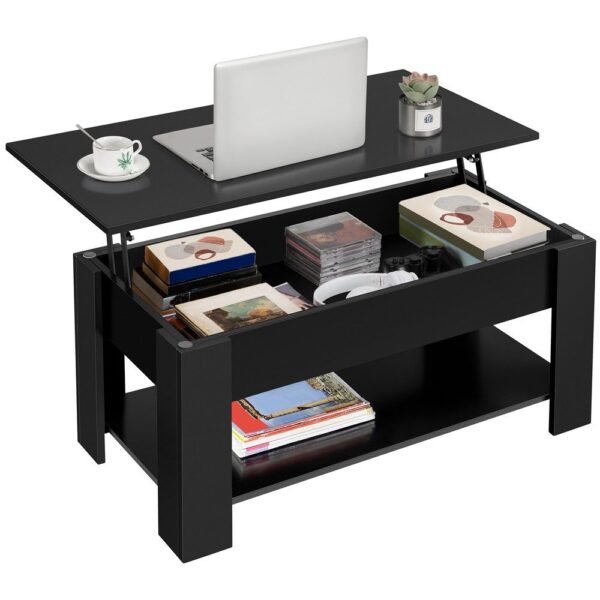 Adjustable coffee table with hidden storage space