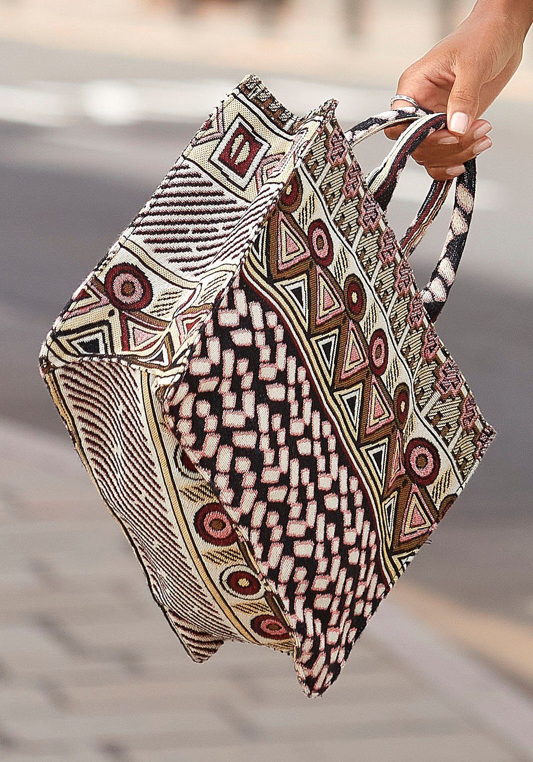 Shoulder Bag Mini Shopper, beach bag, tote bag, fashionable jacquard pattern VEGAN - Image 5