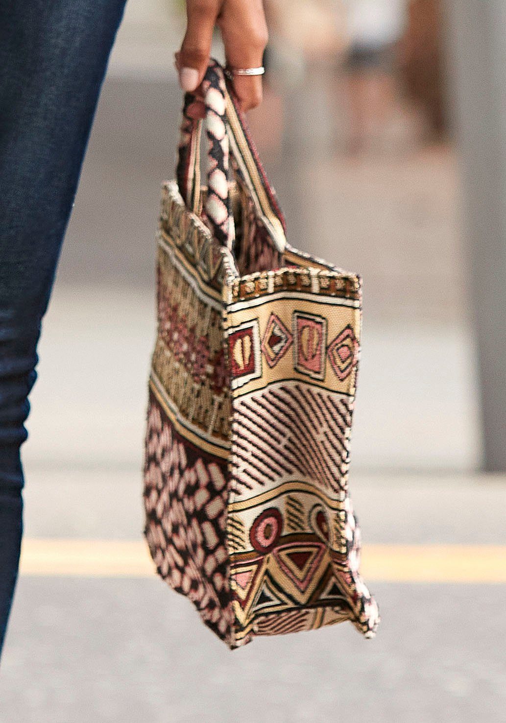 Shoulder Bag Mini Shopper, beach bag, tote bag, fashionable jacquard pattern VEGAN - Image 6