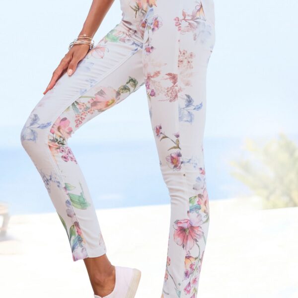 7/8 Jeggings with floral print, skinny jeans made of stretch cotton mix