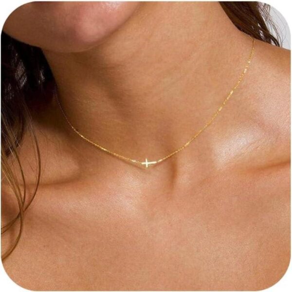 Chain and Pendant Set Golden Cross Chain Layered Necklace Women 14K Gold Plated
