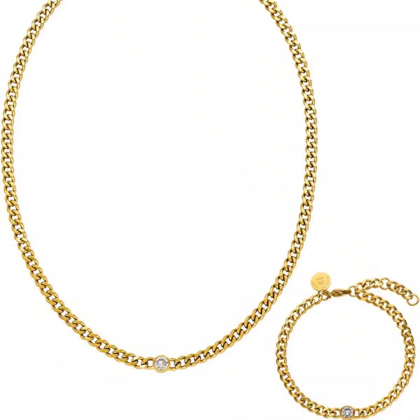 Necklace and bracelet set jewelry gift stainless steel Mahina Club Sparkle, 2401-MC-Sparkle-Gold