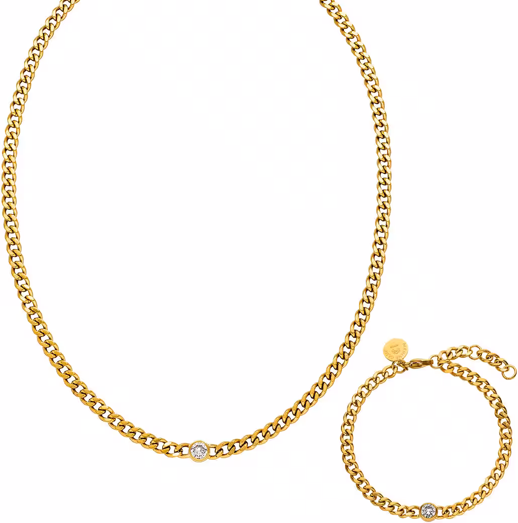 Necklace and bracelet set jewelry gift stainless steel Mahina Club Sparkle, 2401-MC-Sparkle-Gold