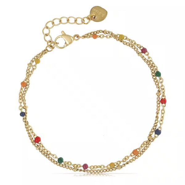 Stainless steel bracelet Double row bracelet women gold made of stainless steel with colorful beads