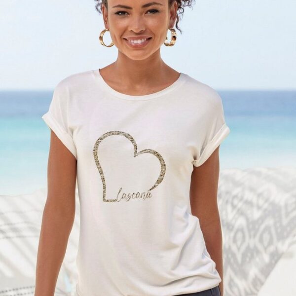 LASCANA Kurzarmshirt mit Lascana Herz Print aus weichem Viskose-Stretch