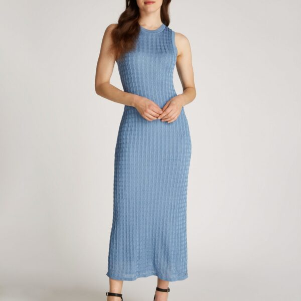 Knitted Dress RAYON CABLE LONG FLARED DRESS NS with cable pattern