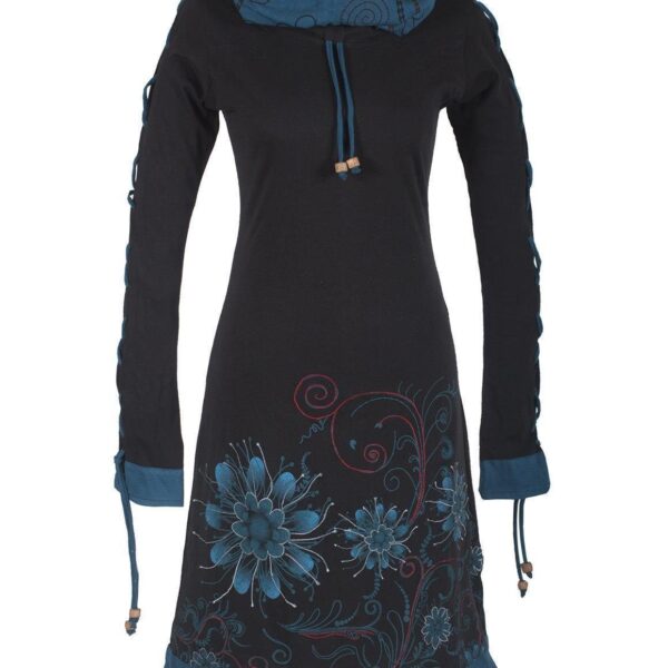 Midi Dress printed floral dress with shawl collar - laces