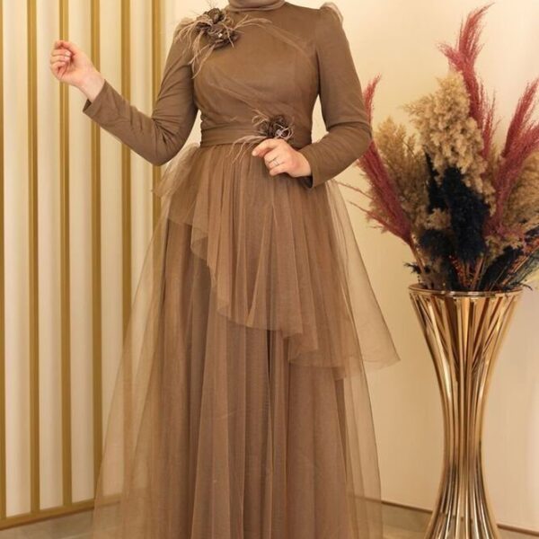 Tulle dress women's evening dress Abiye Abaya Hijab dress maxi dress (CICEK) with floral details