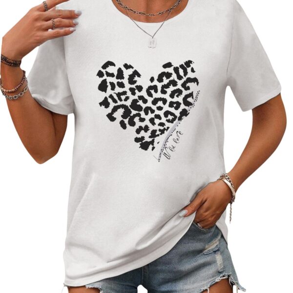 Short-Sleeved Blouse women's summer casual short-sleeved blouse leopard heart print shirt
