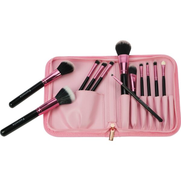 Cosmetic brush set 12-piece brush set with synthetic hair, pink-black, in bag