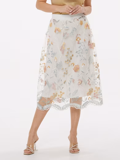 Pleated skirt midi skirt wide with floral embroidery