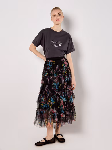 Midi skirt Floral tulle midi skirt with layers