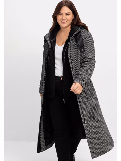 Trench coat plus sizes in cargo style, with stand-up collar