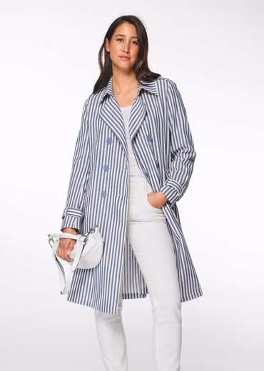 Short trench coat with stripes
