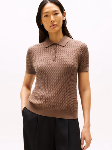 Polo shirt CO CABLE POLO-NK SS SWEATER with cable pattern