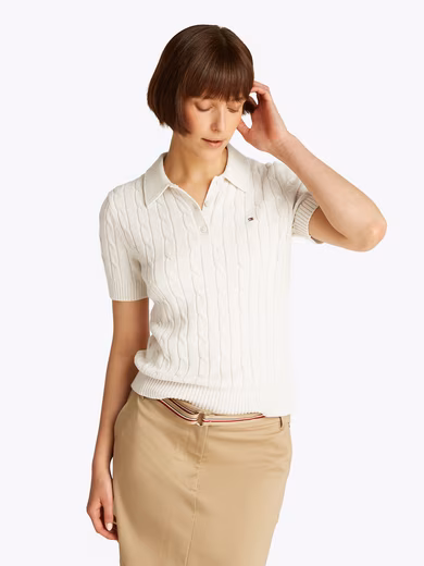 Polo collar sweater CO CABLE MID GG SS POLO SWT with cable pattern