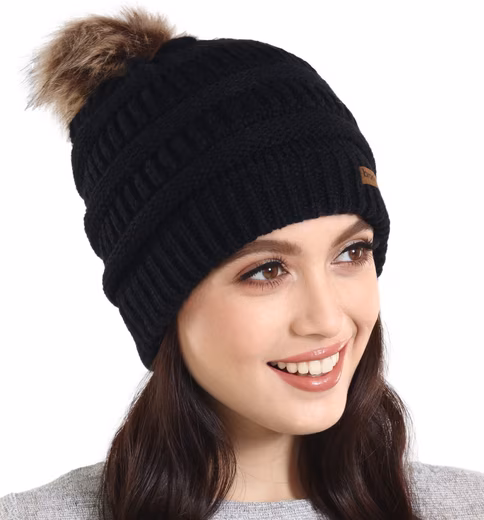 Beanie Beanie Knitted Hat for Women One Size Winter Bobble Hat