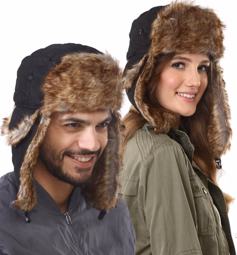 Earflap hat aviator hat men - Russian hat fur hat women - Ushanka black