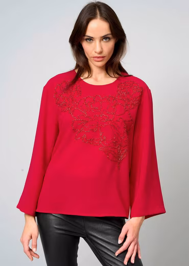 Slip-on blouse with pearl motif