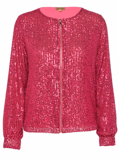 Blouson bomber jacket figure-hugging with all-over sequin decoration