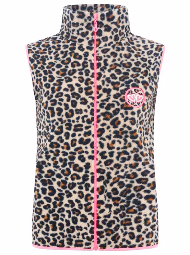 Fleece vest "Leo Lover" with zipper and stand-up collar, leopard all-over pattern
