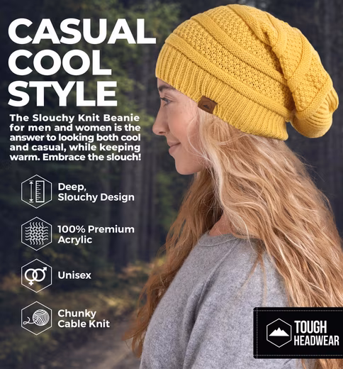 Beanie Long Women's Hat - Warm Knitted Hat - Wool Hat Long Beanie Yellow - Image 2