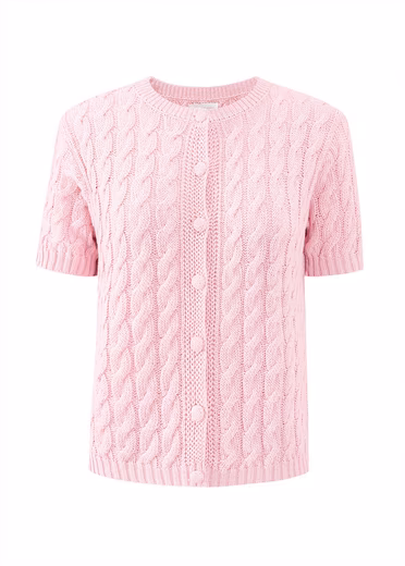 Cardigan knitted vest women's short sleeve with cable pattern elegant - Image 2