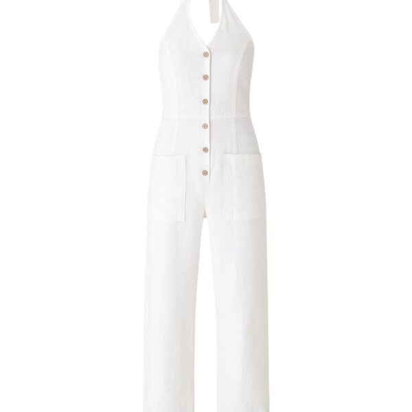 Overall women's jumpsuit linen-viscose with buttons & neck tie Natural fiber, airy summer design