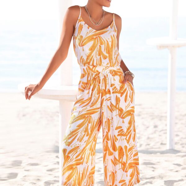 Culotte Overalls with all-over print, summery jumpsuit with extra wide legs