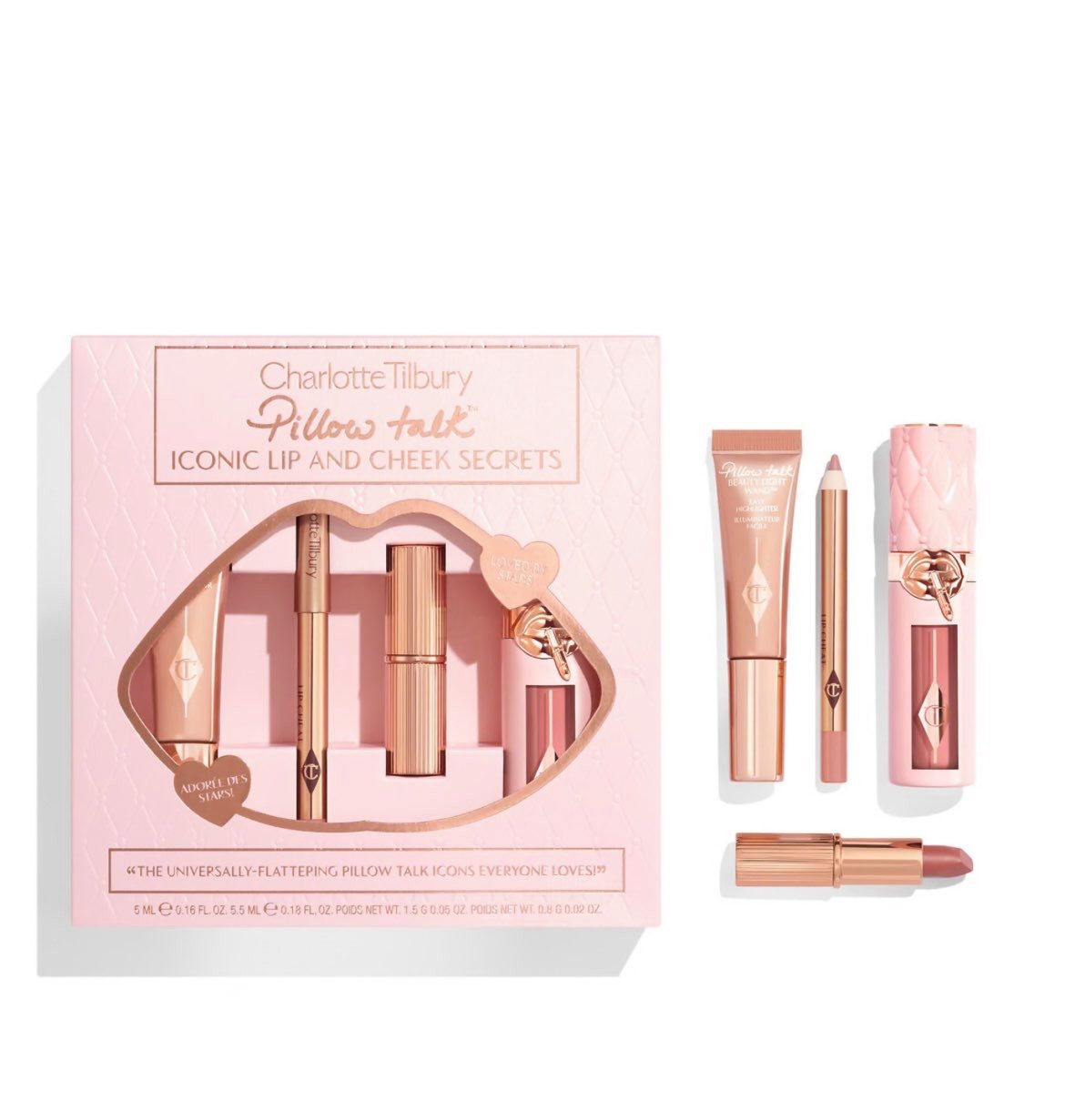 Charlotte Tilbury Pillow Talk Iconic Lip and Cheek Secrets make-up set 4-piece, 4-piece, accentuating highlight
