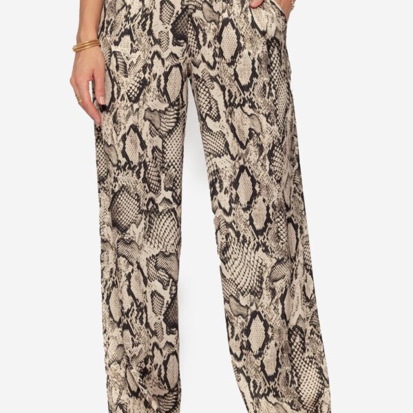 High-waist satin trousers for women with reptile print