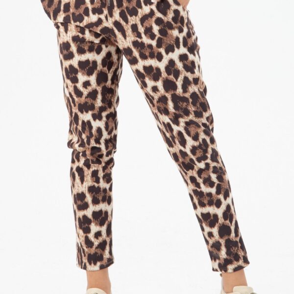 Jogger Pants Women's leo print trousers elegant leopard pattern fabric trousers stretch