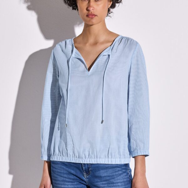 Shirt Blouse with slit neckline with cords