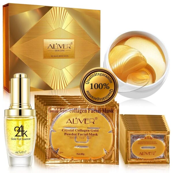 Facial Care Set Crystal Gold Face Mask Eye Pads Essence Serum Lip Mask 24K