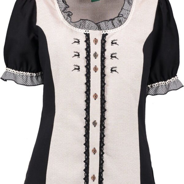 Traditional blouse Shine-Blouse with round neck, ruffles and puff sleeves