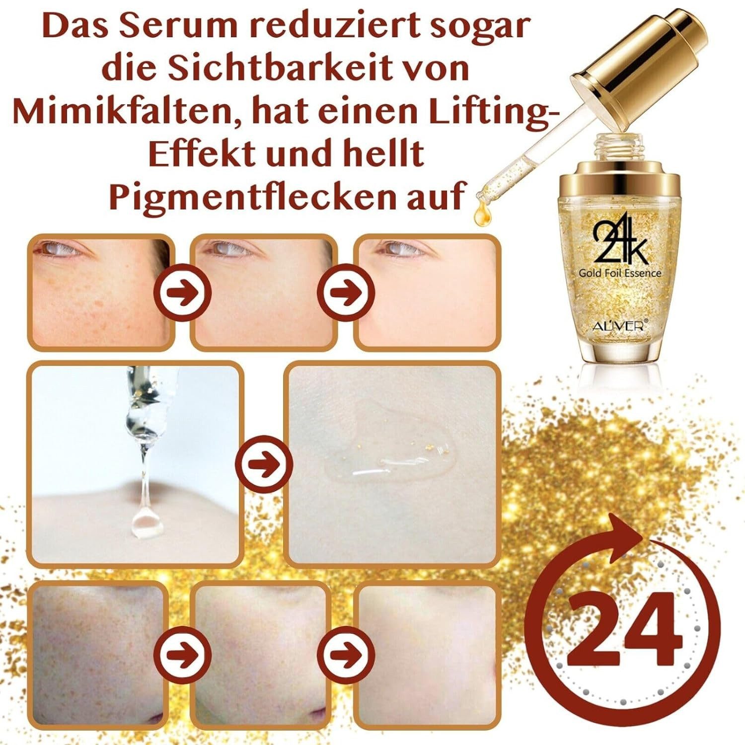 Facial Care Set Crystal Gold Face Mask Eye Pads Essence Serum Lip Mask 24K - Image 8