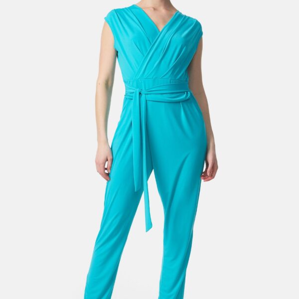 Overall PM-36 Business jumpsuit wrap look with tie belt without sleeves one size