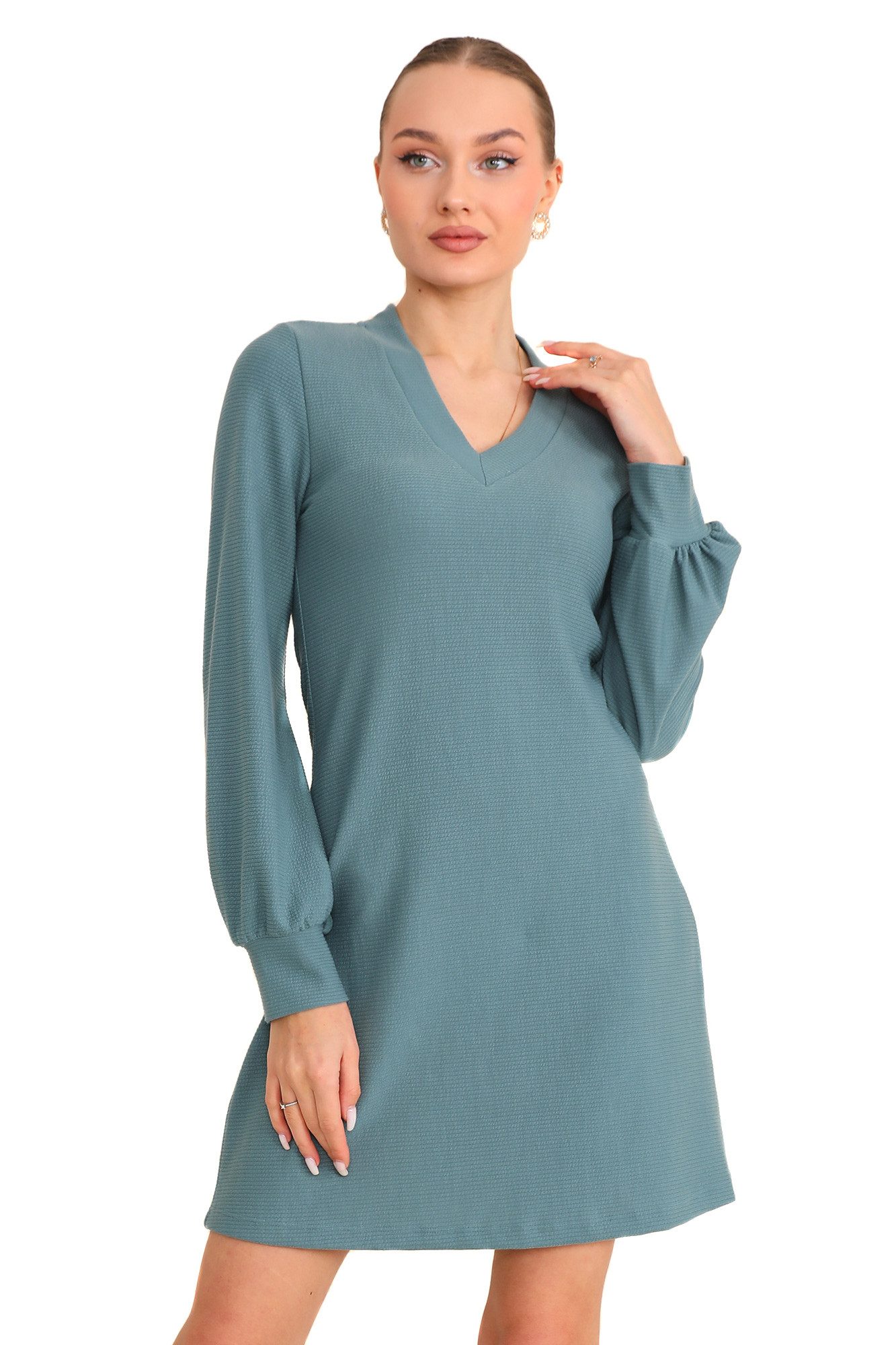 Midi Dress A-line dress V-neck, with ribbed structure