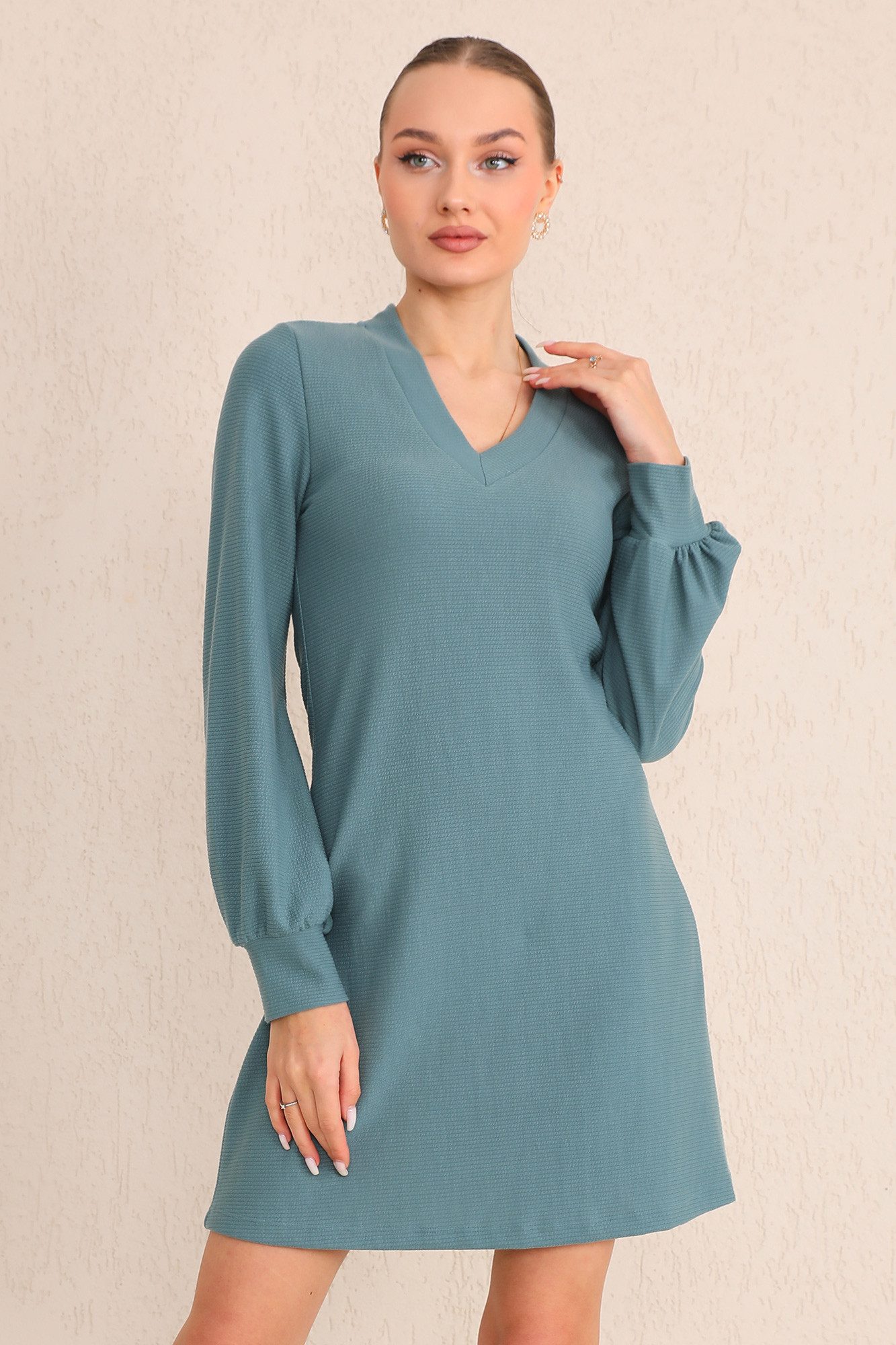 Midi Dress A-line dress V-neck, with ribbed structure - Image 2