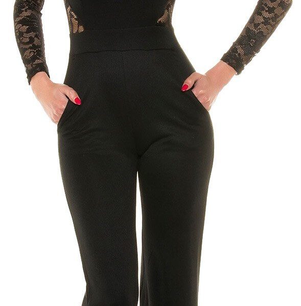 Overall long-sleeved jumpsuit with lace, evening wear business office pantsuit