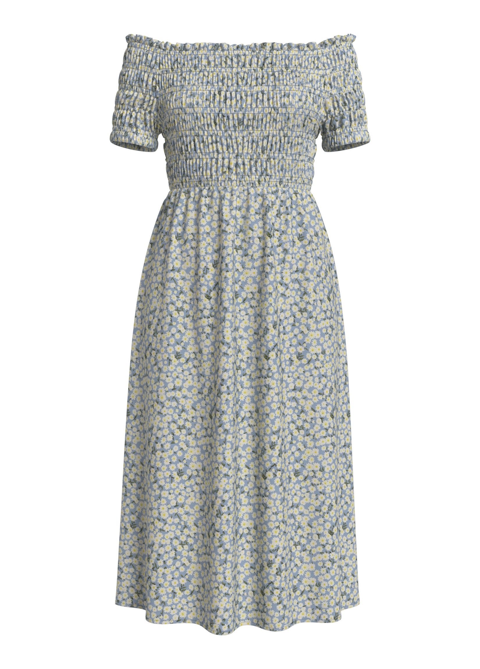 Shirt dress floral pattern, elastic waist, off-shoulder design