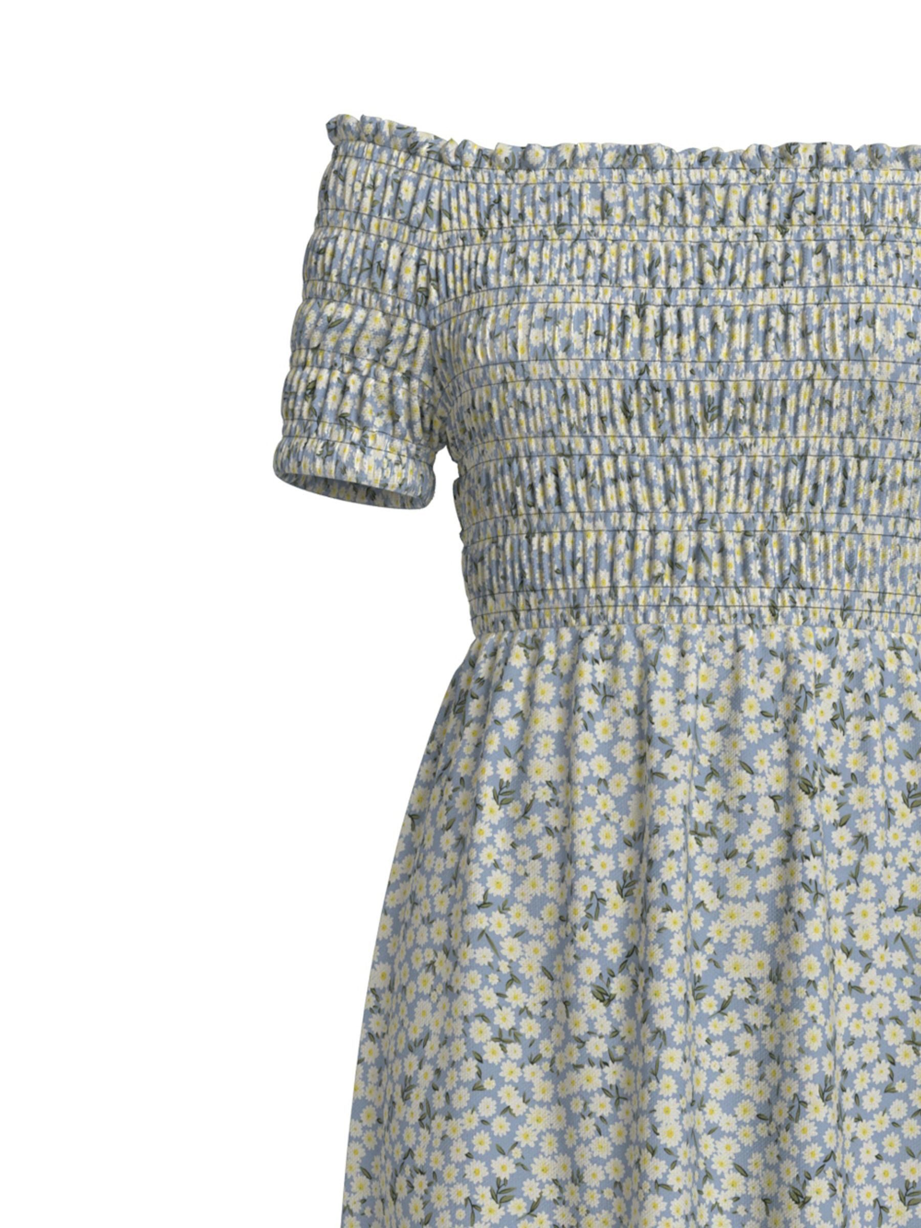 Shirt dress floral pattern, elastic waist, off-shoulder design - Image 3