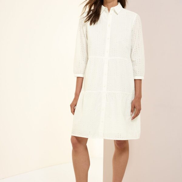 Midi Dress with eyelet embroidery and flounces