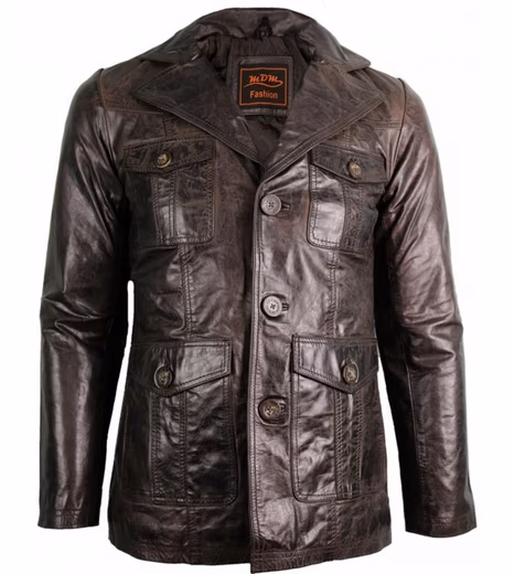 Leather blazer men's vintage leather jacket in 70s style