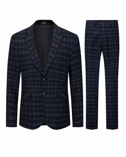 Men's suit (2 pcs, jacket & trousers) Men's two-piece checked business suits 2-button jacket for business