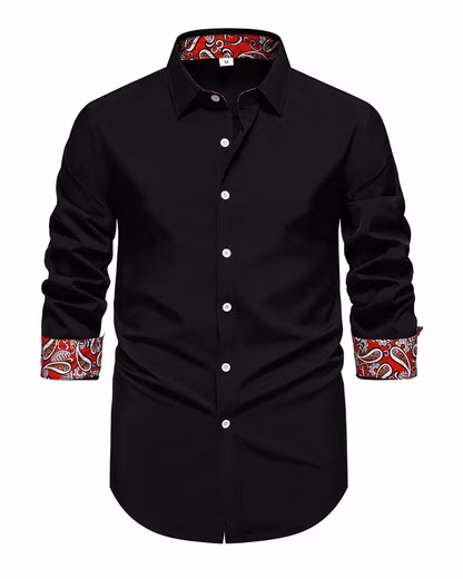 Long-sleeved shirt Color contrast plain casual shirt with Kent collar