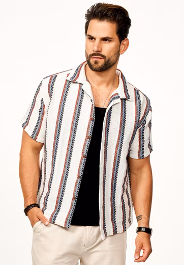 Short-sleeved shirt striped - casual shirt as short-sleeved knit retro shirt