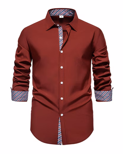 Long-sleeved shirt with stylish gingham contrast details