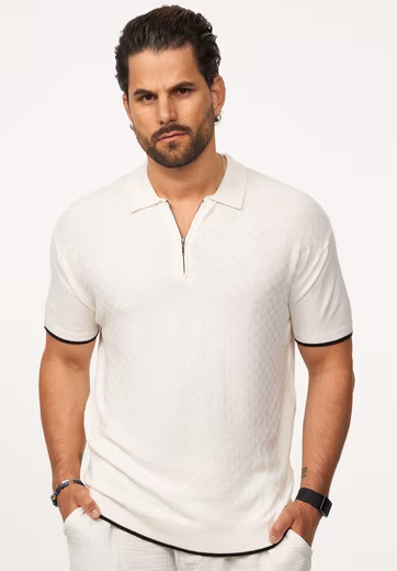 Polo shirt with half-zip Men's short-sleeved knitted polo shirt T-shirt