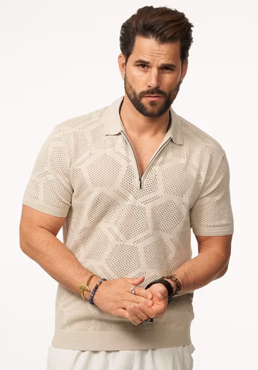 Polo shirt with half-zip Men's short-sleeved knitted polo shirt T-shirt